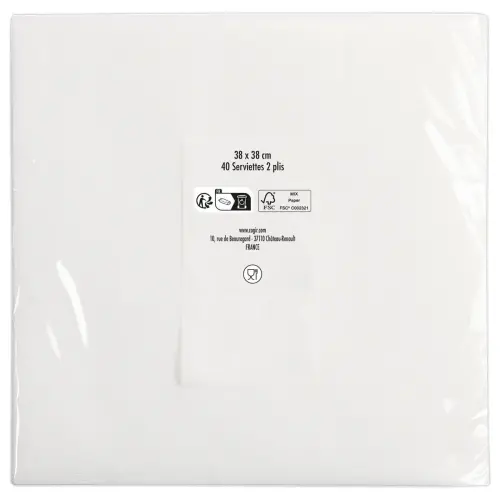 40 Serviettes 2 plis 38x38 cm - Blanc - Pro  Nappe photo du produit