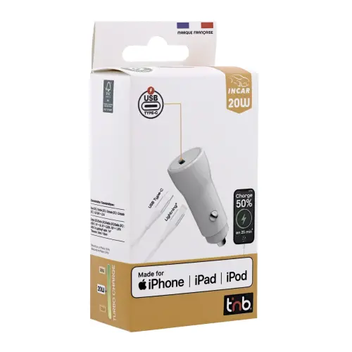 Chargeur voiture USB-C + câble Lightning 1M photo du produit