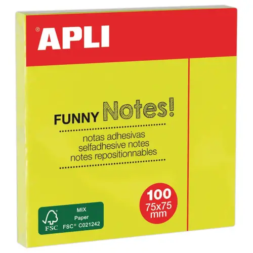 Bloc notes adh&eacute;sives 75 x 75 mm jaune fluo photo du produit