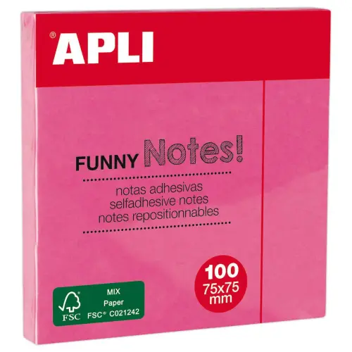 Bloc notes adhésives 75 x 75 mm rose fluo photo du produit