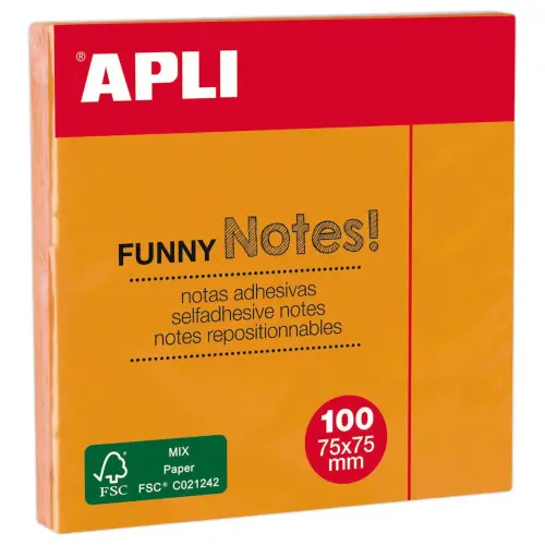 Bloc notes adh&eacute;sives 75 x 75 mm orangefluo photo du produit