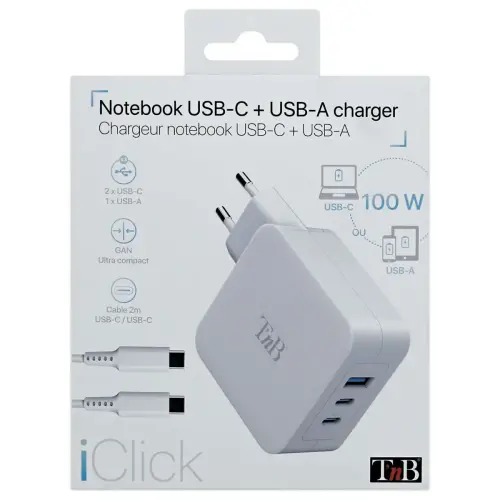Chargeur GAN 3 ports USB 100W photo du produit