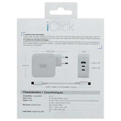 Chargeur GAN 3 ports USB 100W photo du produit