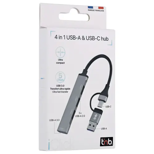 Hub USB-A et USB-C vers 4 ports USB-A – T’nB photo du produit