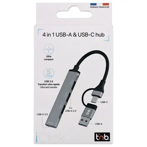 Hub USB-A et USB-C vers 4 ports USB-A – T’nB photo du produit