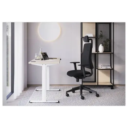 Bureau électrique Eco – 160 x 80 cm – Plateau acacia et pieds blancs – Livré monté photo du produit