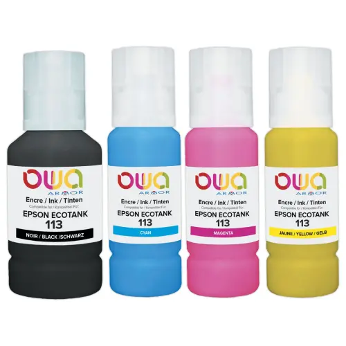 Pack 4 bouteilles d'encre noir et couleurs OWA compatibles Epson 113 photo du produit