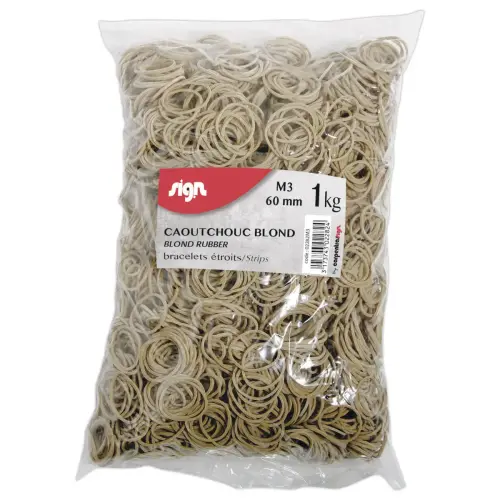 Sachet de bracelets caoutchouc &eacute;troitsSIGN 40 mm 1 kg coloris blond photo du produit