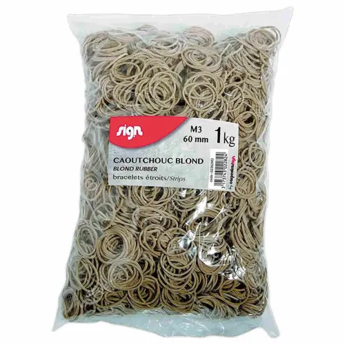 Sachet de bracelets caoutchouc &eacute;troitsSIGN 60 mm 1 kg coloris blond photo du produit