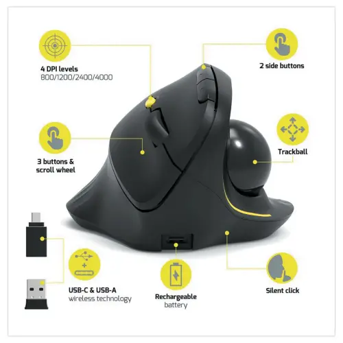 Souris sans fil Bluetooth rechargeableERGO Trackball - Noir photo du produit