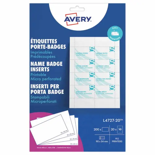 200 Planches badges imprimables - AVERY - 9 x 5,4 cm photo du produit