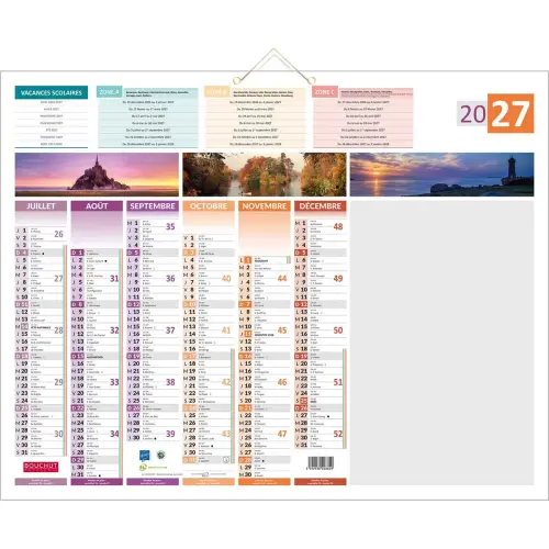 Calendrier banque Bouchut 4 saisons effa&ccedil;able 12 mois - 55 x 43 cm photo du produit