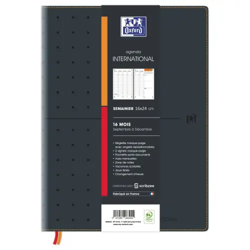 Agenda Oxford International 16X24 160p 1 sem/2 pages 2025-2026 - Noir photo du produit