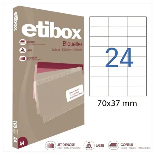 100 Etiquettes Etibox 70x35 mm 2400 étiq/boîte photo du produit