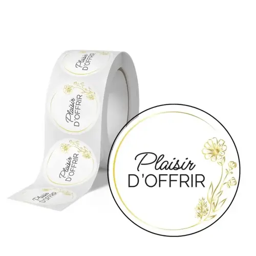 Rouleau de 500 &eacute;tiquettes &Oslash;35mm Plaisir d'offrir rond photo du produit