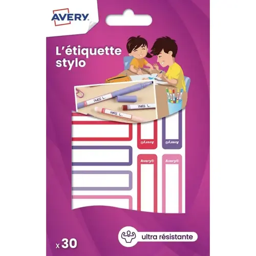 30 Paquets 30 &eacute;tiquettes stylos - cama&iuml;eurose/violet/rouge - 50 x 10 mm photo du produit
