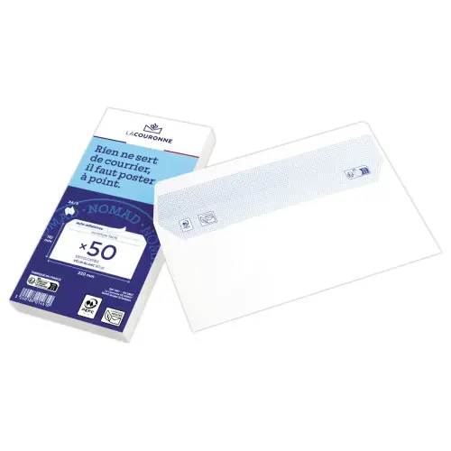 50 Enveloppes blanches DL 110x220 80 g bande siliconée photo du produit