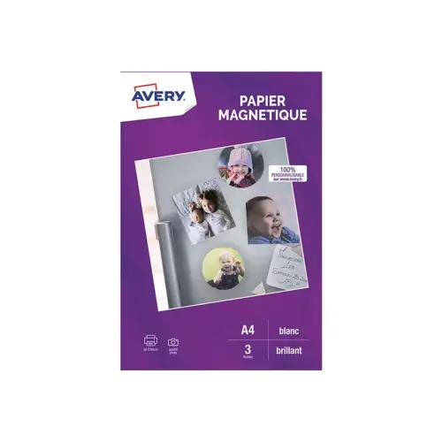 3 Feuilles de papier magn&eacute;tique qualit&eacute; photo A4 jet d'encre blanc brill photo du produit