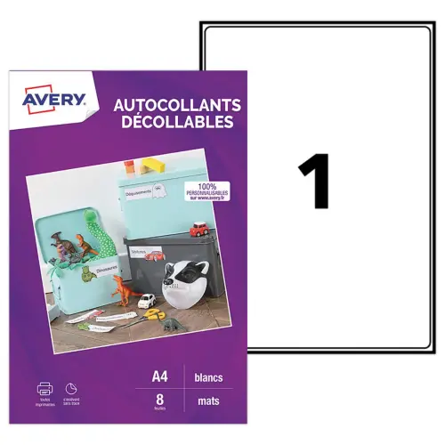 8 éTiquettes A4 décollables papier blanc mat jet d'encre photo du produit
