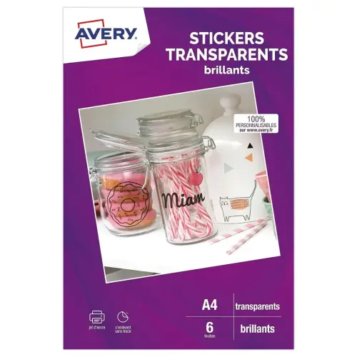 6 Stickers transparents A4 brillant permanent jet d'encre photo du produit