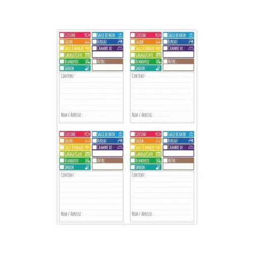 5 éTui de 60 étiquettes déménagement 9,9x 13,9 cm multicolore photo du produit