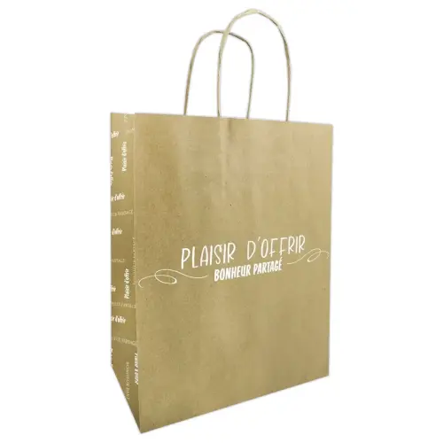 50 Sacs kraft naturel imprimés "Plaisir d'offrir" 23+ 12 x 30 cm photo du produit