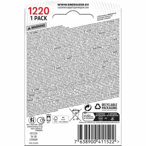 Piles lithium CR 1220 - Energizer photo du produit