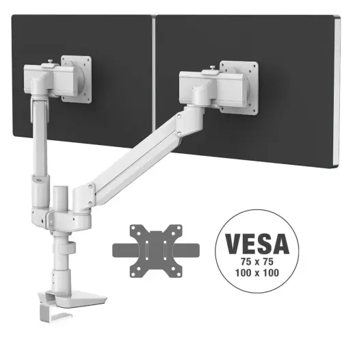 Bras porte-&eacute;cran Top Mount Tallo compact - Double - Blanc - Fellowes photo du produit