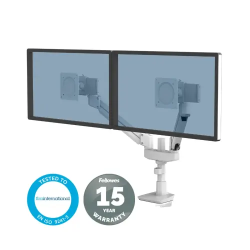 Bras porte-&eacute;cran Top Mount Tallo compact - Double - Blanc - Fellowes photo du produit