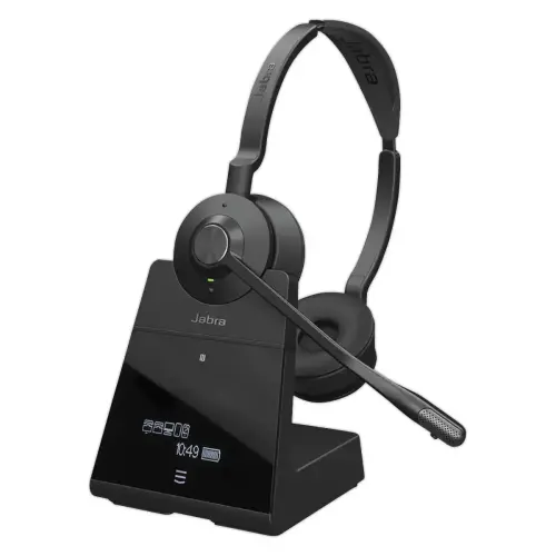 Casque Jabra sans fil Engage 75 SE version st&eacute;r&eacute;o et sa base photo du produit