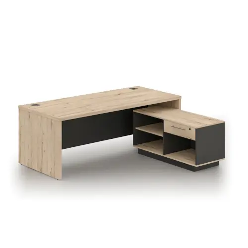 Bureau Milan - L180 - Cr&eacute;dence - M&eacute;lamin&eacute; et ch&ecirc;ne photo du produit