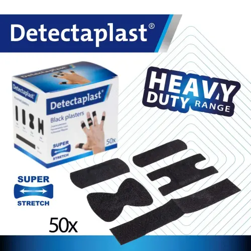 Boite de 50 pansements en tissu &eacute;lastique - 5 tailles - Noir - Detectaplast photo du produit