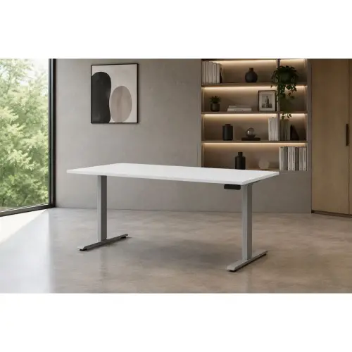 Bureau assis-debout motoris&eacute; Apollo - L160 - Blanc / Aluminium photo du produit