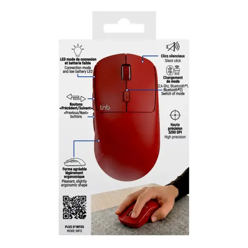 Souris sans fil - Bluetooth - Rouge - T'nB photo du produit