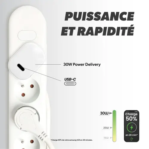 Chargeur USB-C - 30W - Blanc - T'nB photo du produit