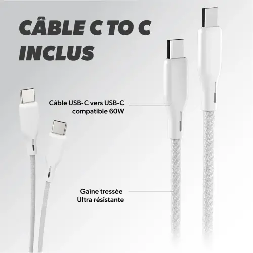 Chargeur USB-C - 30W - Blanc - T'nB photo du produit