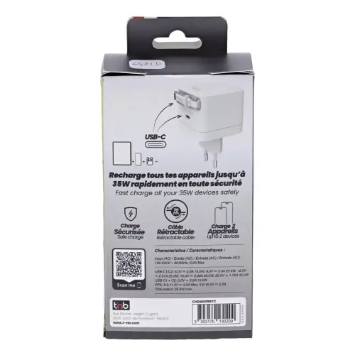 Chargeur USB-C - 35W - Blanc - T'nB photo du produit