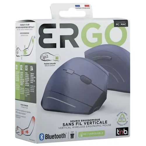 Souris ERGO sans fil - Verticale - Rechargeable - Bleu - T'NB photo du produit