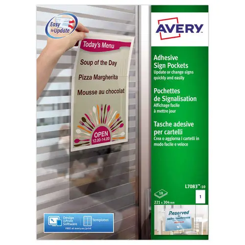 10 Pochettes d'affichage adhésives A4 AVERY photo du produit