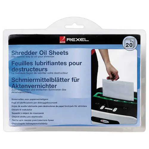 20 Feuilles pré-lubrifiées pour destructeurs Rexel - REXEL photo du produit