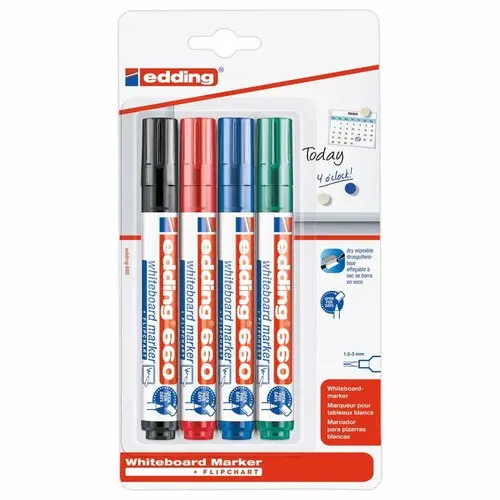 4 Marqueurs effaçables à sec EDDING 660 - Pointe ogive - Assortis photo du produit