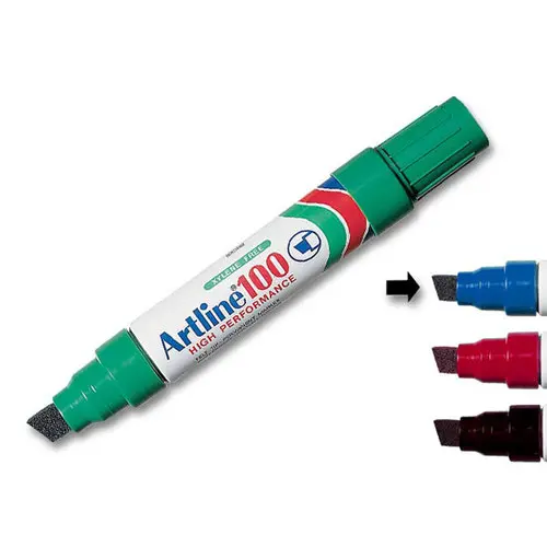 Marqueur permanent Artline 100 - Pointe biseaut&eacute;e 12 mm - Bleu - Artline photo du produit