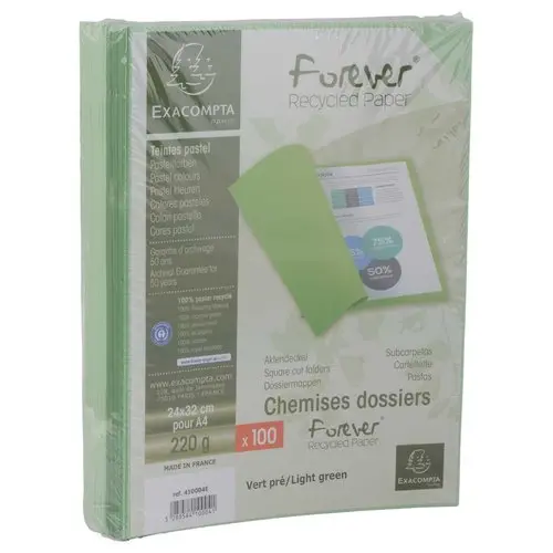 100 Chemises 220 g recyclées - Vert - EXACOMPTA photo du produit