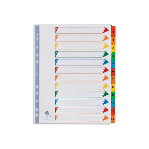Jeu d'intercalaires numériques carte 180 g - A4 maxi - 12 onglets - FIDUCIAL photo du produit