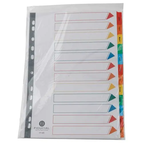 Jeu d'intercalaires mensuels 180 g - A4 - 12 onglets multicolores - FIDUCIAL photo du produit