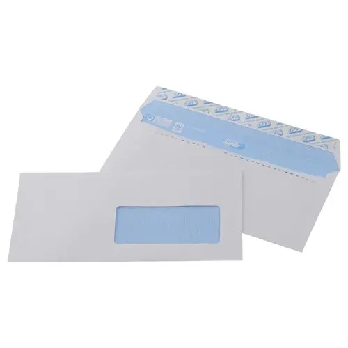 500 Enveloppes blanches 90g GPV 110x220mm bande silicon&eacute;e &agrave; fen&ecirc;tre 45x100mm photo du produit