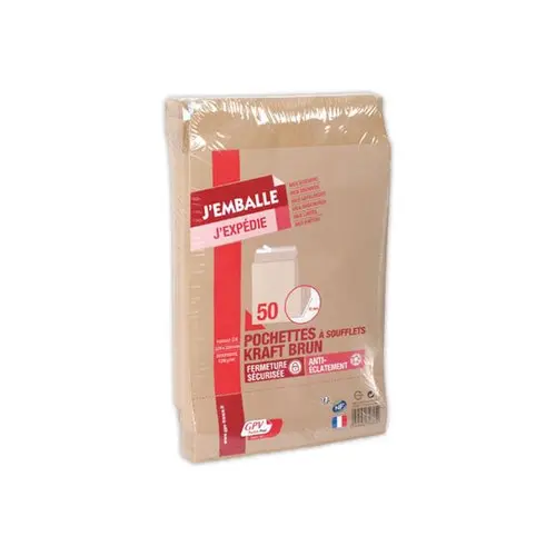 50 Pochettes &agrave; soufflet en kraft brun C4 - GPV photo du produit