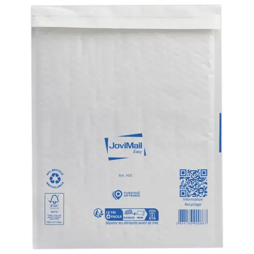 10 Pochettes matelass&eacute;es blanches &agrave; bulles d'air - 270 x 360 mm - Jovimail photo du produit