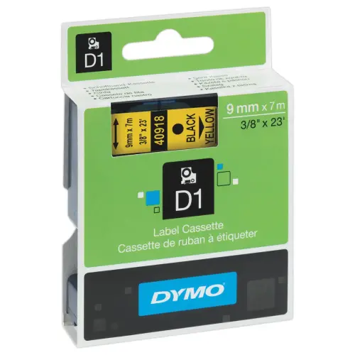Ruban D1 DYMO S0720730 - 7 m x 9 mm - Texte noir sur fond jaune photo du produit