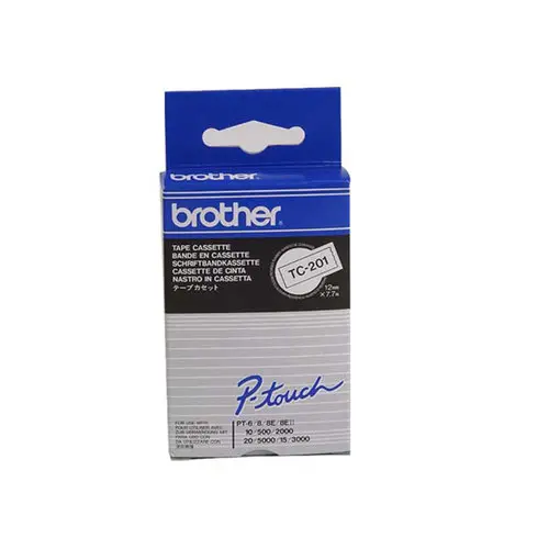 Ruban TC 7,7 m x 12 mm - Brother TC 201 - texte noir sur fond blanc photo du produit